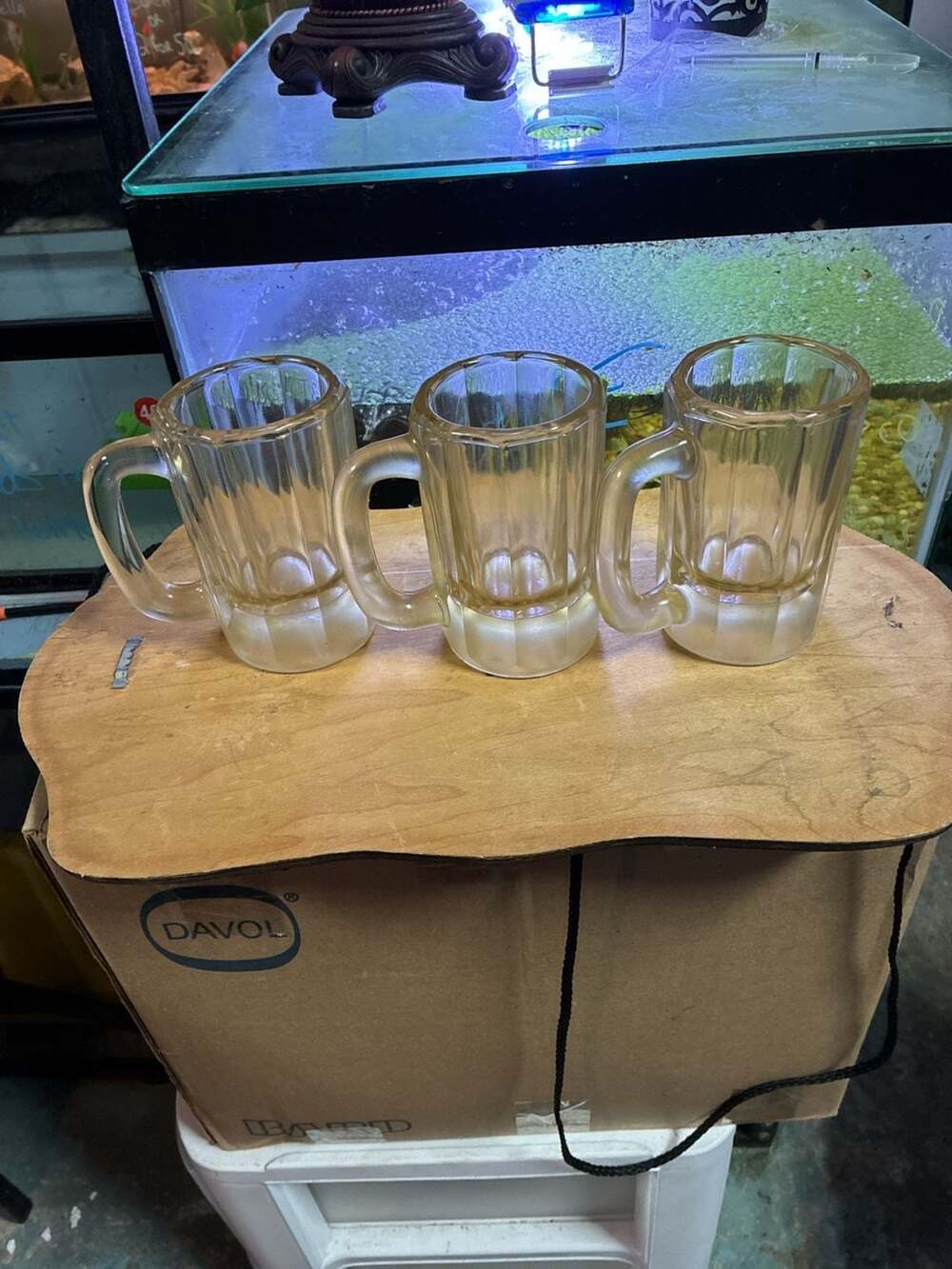 Set of 3 Vintage Ribbed Glass Beer Mugs Steins